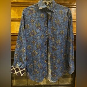 Thomas Dean Blue and Purple Paisley Shirt